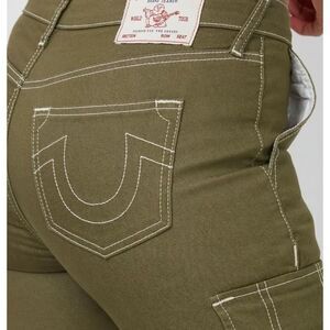 True Religion Logo Military Cargo Utility Pants 26 Bootcut Green
